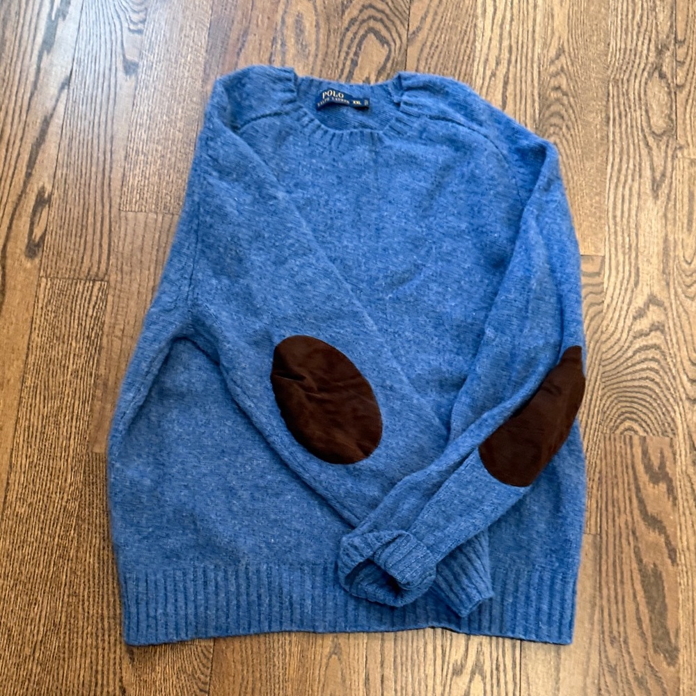 Polo by Ralph Lauren WoolCrewneck Sweater with Brown Elbow Patches